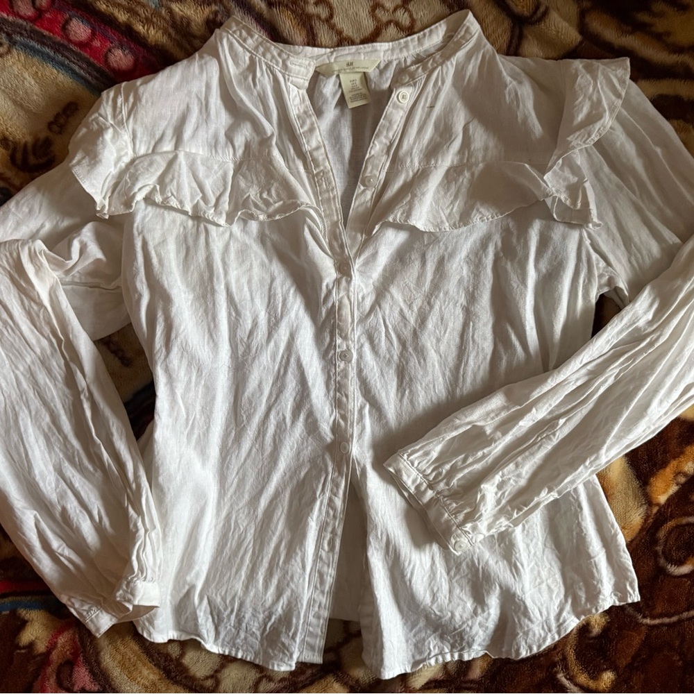 White Ruffled Long Sleeve Blouse